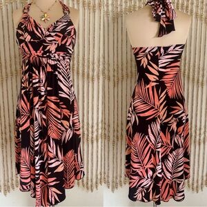 Trixxi Asymmetrical Pink and Black Leaf Dress